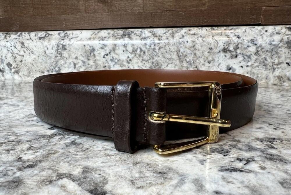 Vtg CHRISTIAN DIOR Brown Leather Belt Brass Logo Made In Spain Men’s Sz 36 *read